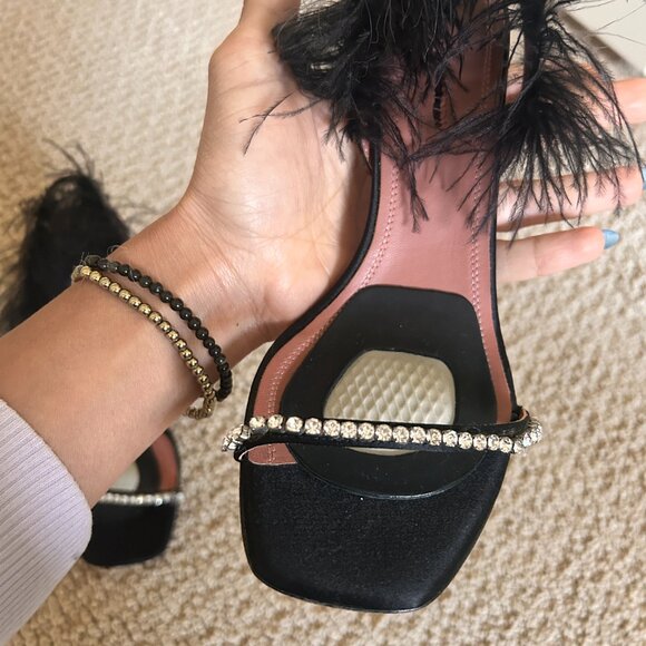 Amina Muaddi ADWOA FEATHER SLING BACK SATIN SANDAL (sz 37) - Picture 11 of 12